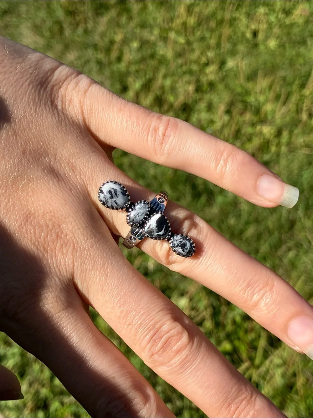 White Buffalo Sterling Silver Ring Size 7